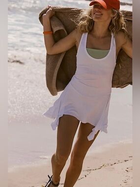 818. FREE PEOPLE Bleacher racerback  tank top tunic in White Sz S NWOT $70